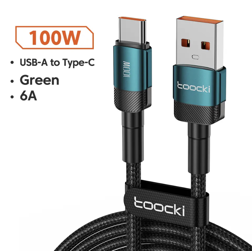 Toocki 6A 100W USB C Fast Charger Cable For Huawei P30 Pro Samsung Xiaomi Realme Oneplus Poco F3: Green 6A USB Cable, 2m
