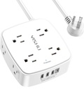 YISHU 10 Ft Surge Protector Power Strip - 3 Side Outlet Extender with 8 Widely AC Outlets and 4 USB Ports, 10 Feet Extension Cord with Flat Plug, Wall Mount Desk USB Charging Station, ETL ,White