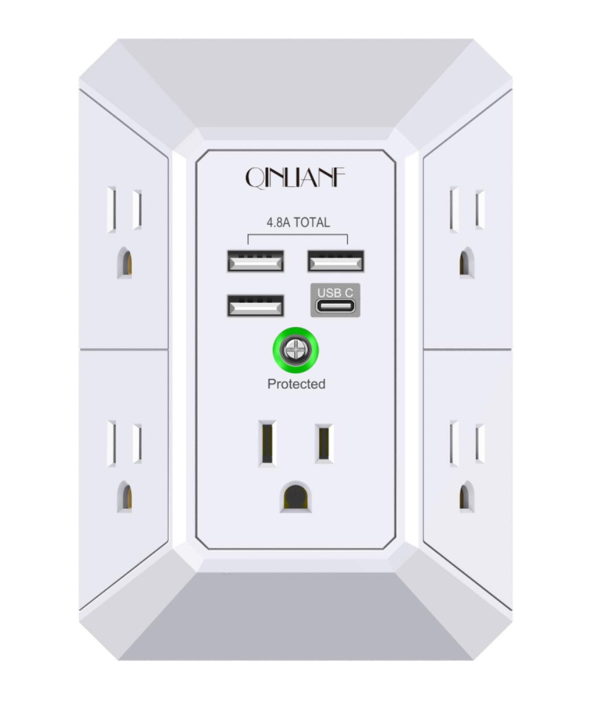 QINLIANF Surge Protector, 5 Outlet Extender with 3 USB-A 1 USB-C