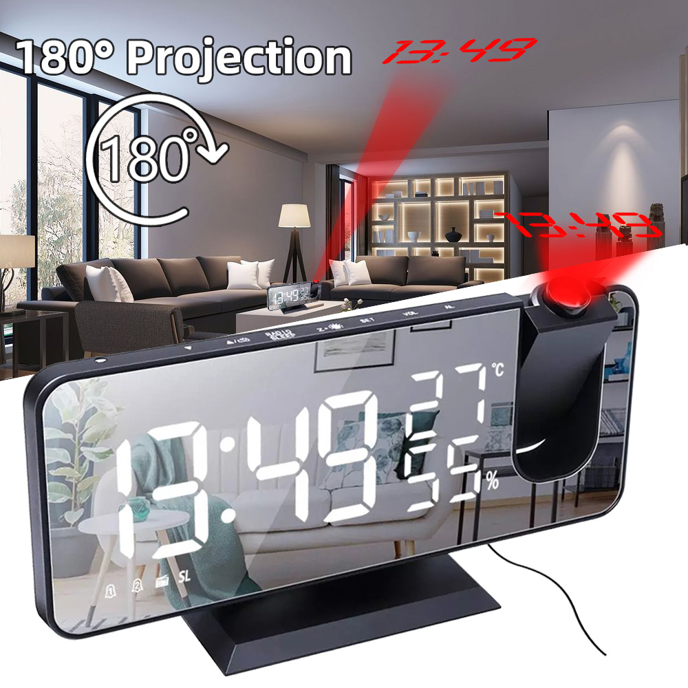 180° Projection LED Mirror Digital Alarm Clock : White