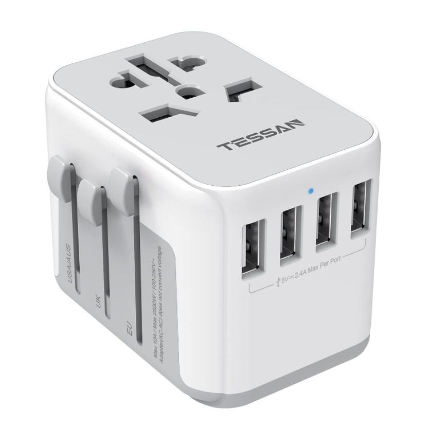 TESSAN AllinOne Universal International Adapter 4 USB: white/grey
