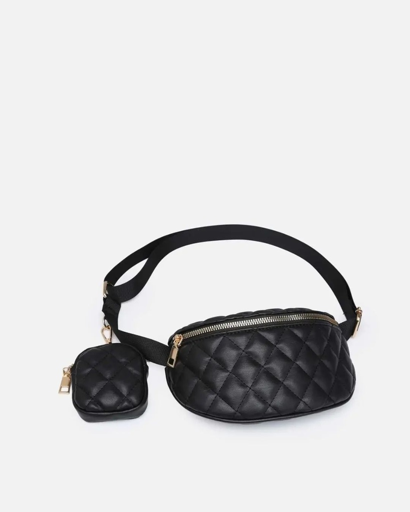 Mini Geometric Quilted Waist Bag - Black