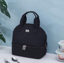 Lunch Bag, Modern Polyester Waterproof 2 pockets (Black)