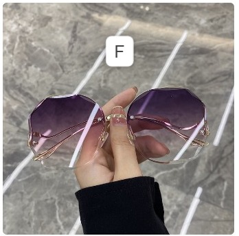 Retro Irregular Round Gradient Sunglasses Women Rimless Metal Curved : F, brown gradient