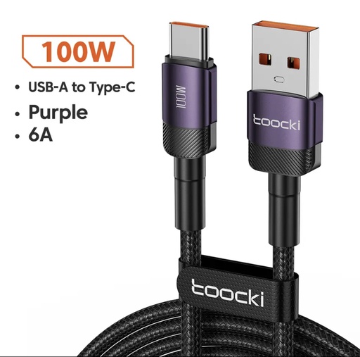 Toocki 6A 100W USB C Fast Charger Cable For Huawei P30 Pro Samsung Xiaomi Realme Oneplus Poco F3: Purple 6A USB Cable, 2m