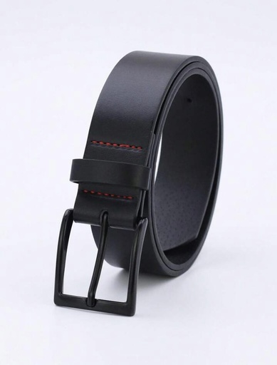 [sc2303175191360411] Men Square Black&Red Buckle Belt - Black/ size 34-38