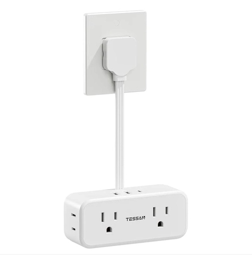 TESSAN Mini Power Strip with 3 USB Ports, 2 Outlet 5 Ft