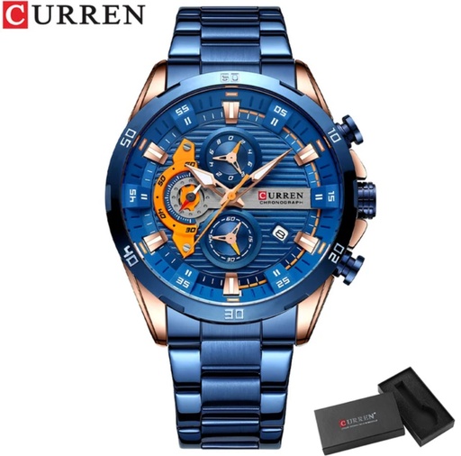 CURREN Stainless Steel Watches for Men - Blue/gold/orange
