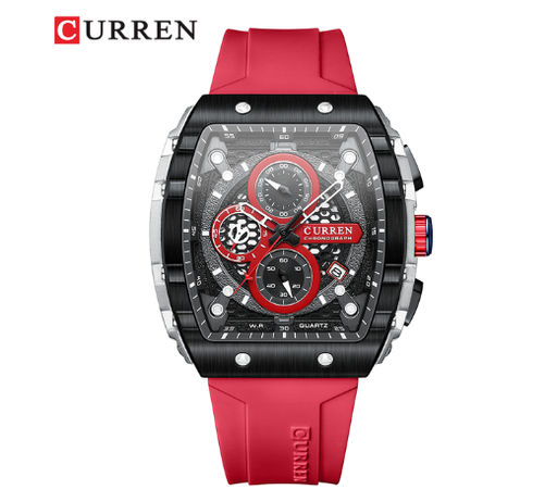 CURREN Men's Watch Luxury Square Quartz Waterproof - Black Red